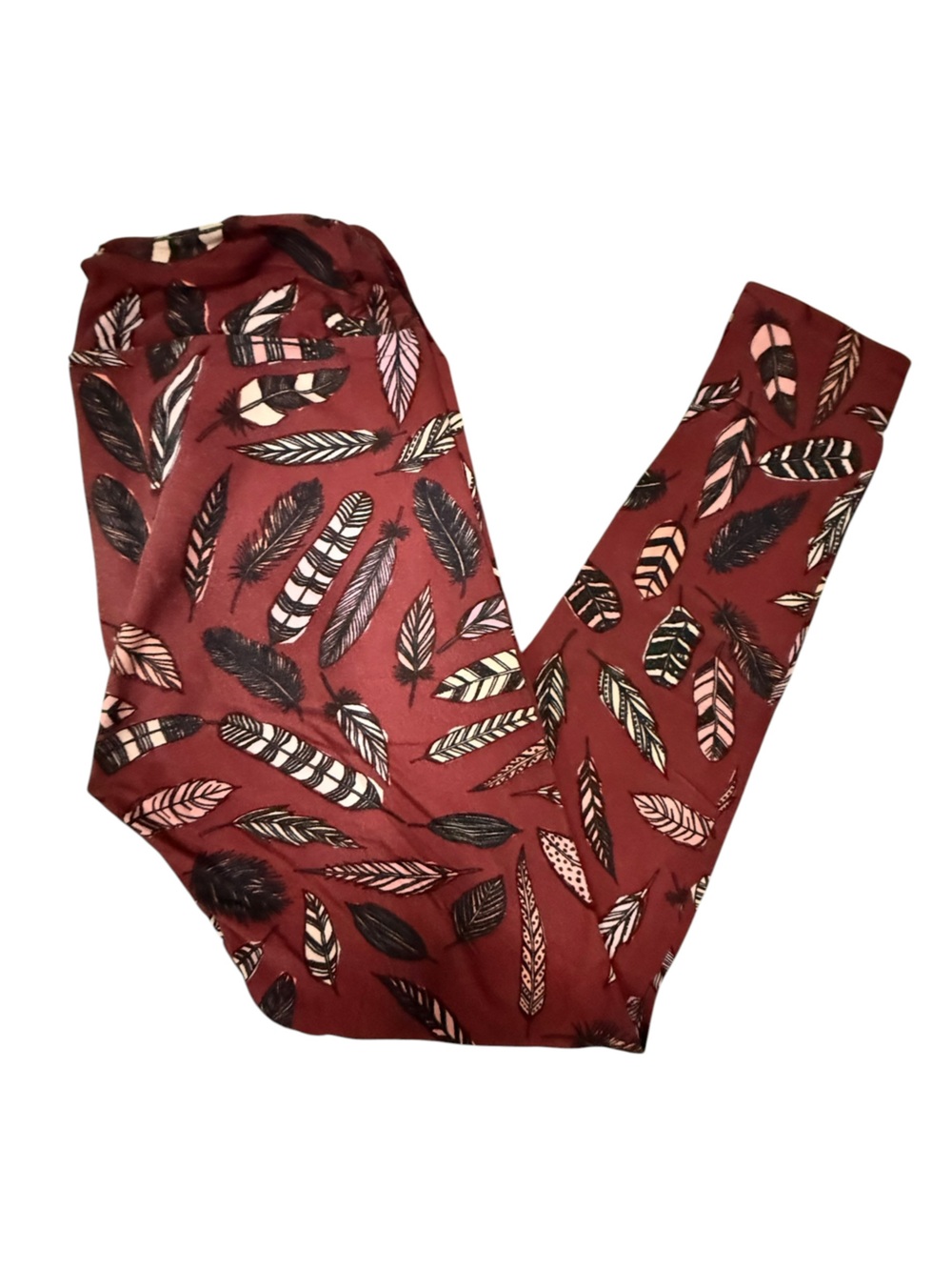 LuLaRoe Burgundy Feather Print Leggings